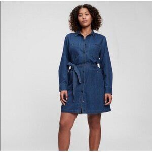 NWT Gap Oversize Belted Shirt Dress Womens S Medium Wash Mini Denim